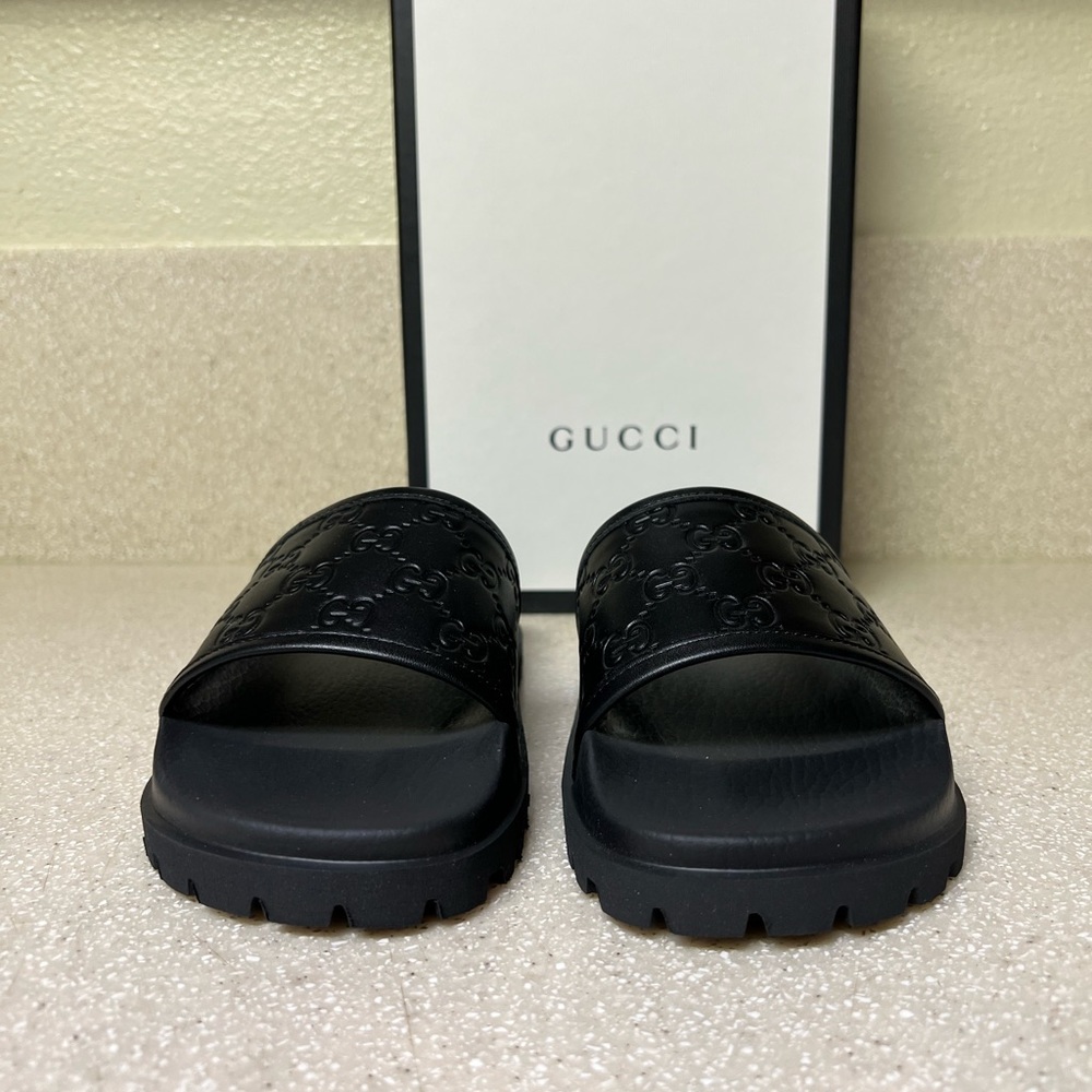 Gucci Guccissima Monogram Lug Sole Slide Sandal Black 6G / 7US - Picture 4 of 8